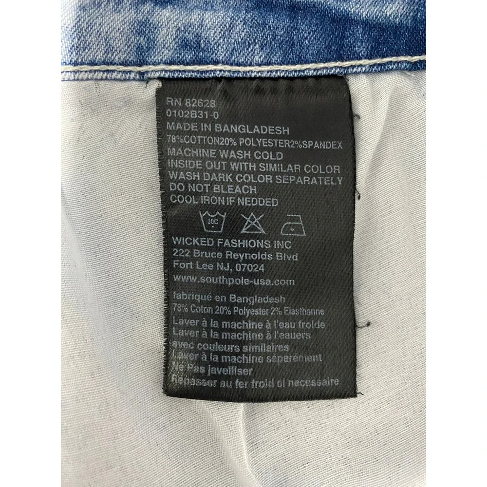 Southpole Denim Shorts Moto‎ Style Acid Wash Slim Fit Mens Size 32 Distressed
